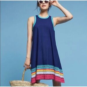 Akemi + Kin Anthropologie Navy Blue Crochet Trim Racerback Mini‎ Dress Small